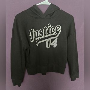 Justice Black Hoodie. White Glitter. Size M